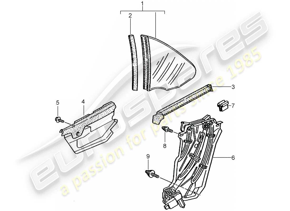 porsche 996 t/gt2 (2001) side window part diagram