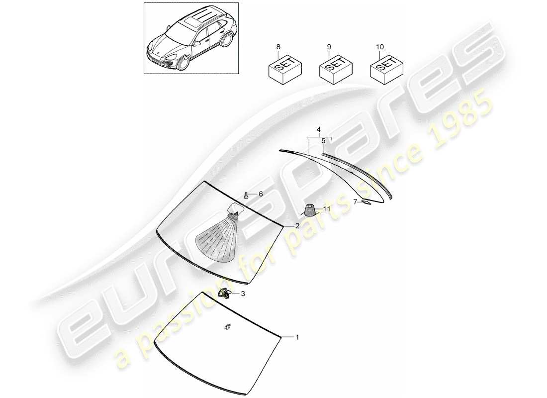 porsche cayenne e2 (2016) window glasses part diagram