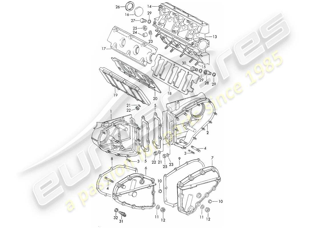 porsche 911 (1971) chain case - camshaft housing part diagram