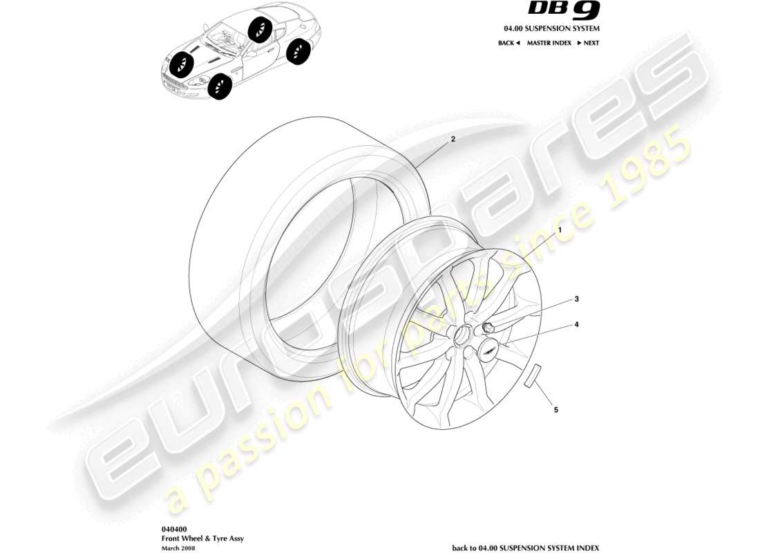 aston martin db9 (2012) wheels & tyres part diagram