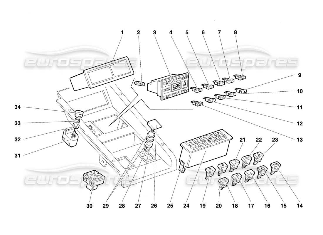 lamborghini diablo se30 (1995) tunnel panel instruments part diagram