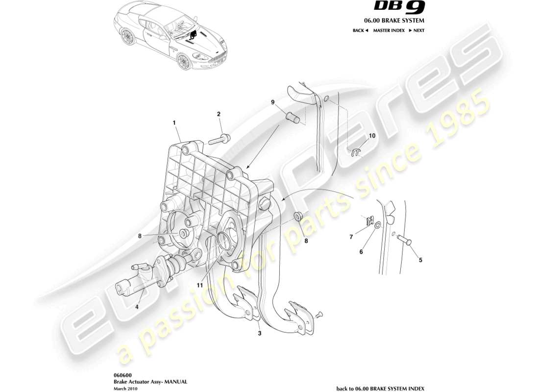 aston martin db9 (2012) brake actuator assembly, manual part diagram