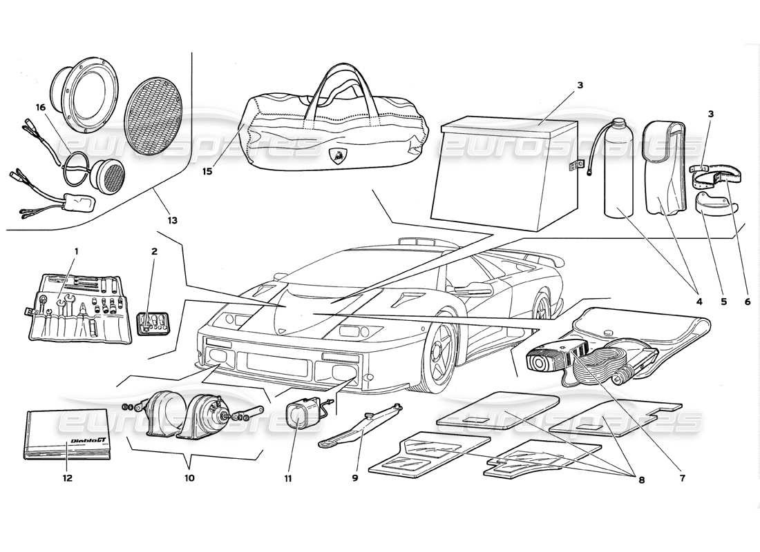 lamborghini diablo gt (1999) accessories part diagram