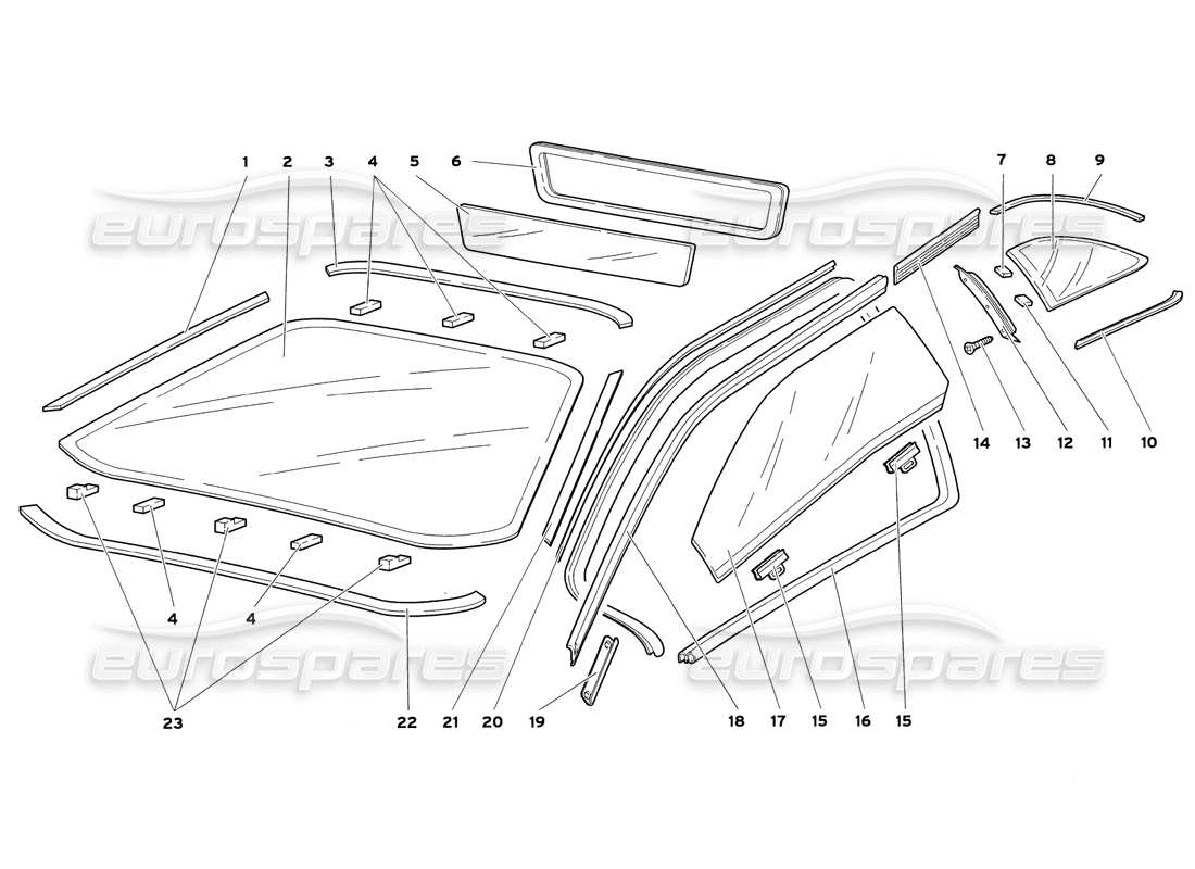 lamborghini diablo sv (1999) windows part diagram