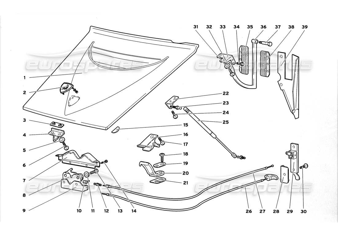 lamborghini diablo gt (1999) front hood part diagram