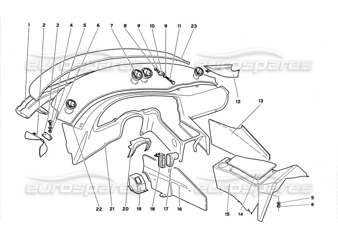 lamborghini diablo gt (1999) passenger compartment interior panels without air bag part diagram