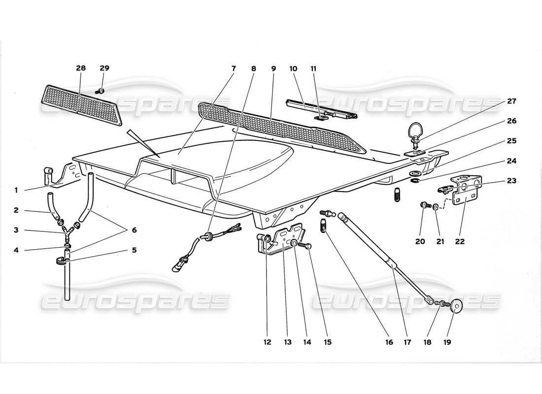 lamborghini diablo gt (1999) engine hood part diagram