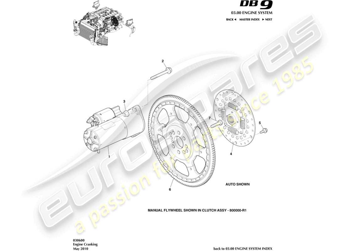 aston martin db9 (2012) starter motor part diagram