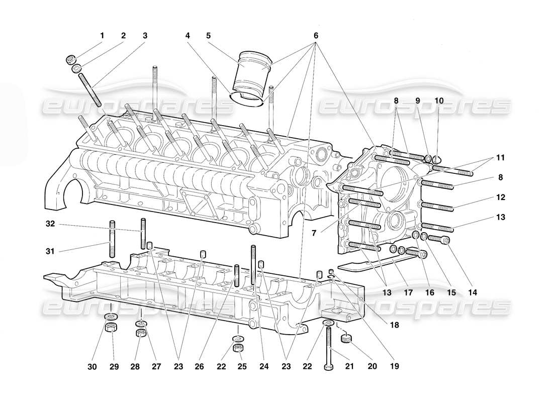 lamborghini diablo se30 (1995) crankase and lower mounting part diagram