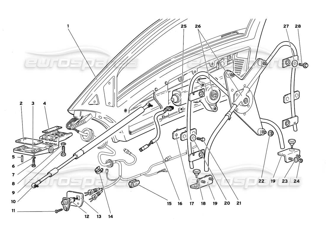 lamborghini diablo gt (1999) door window mechanism part diagram