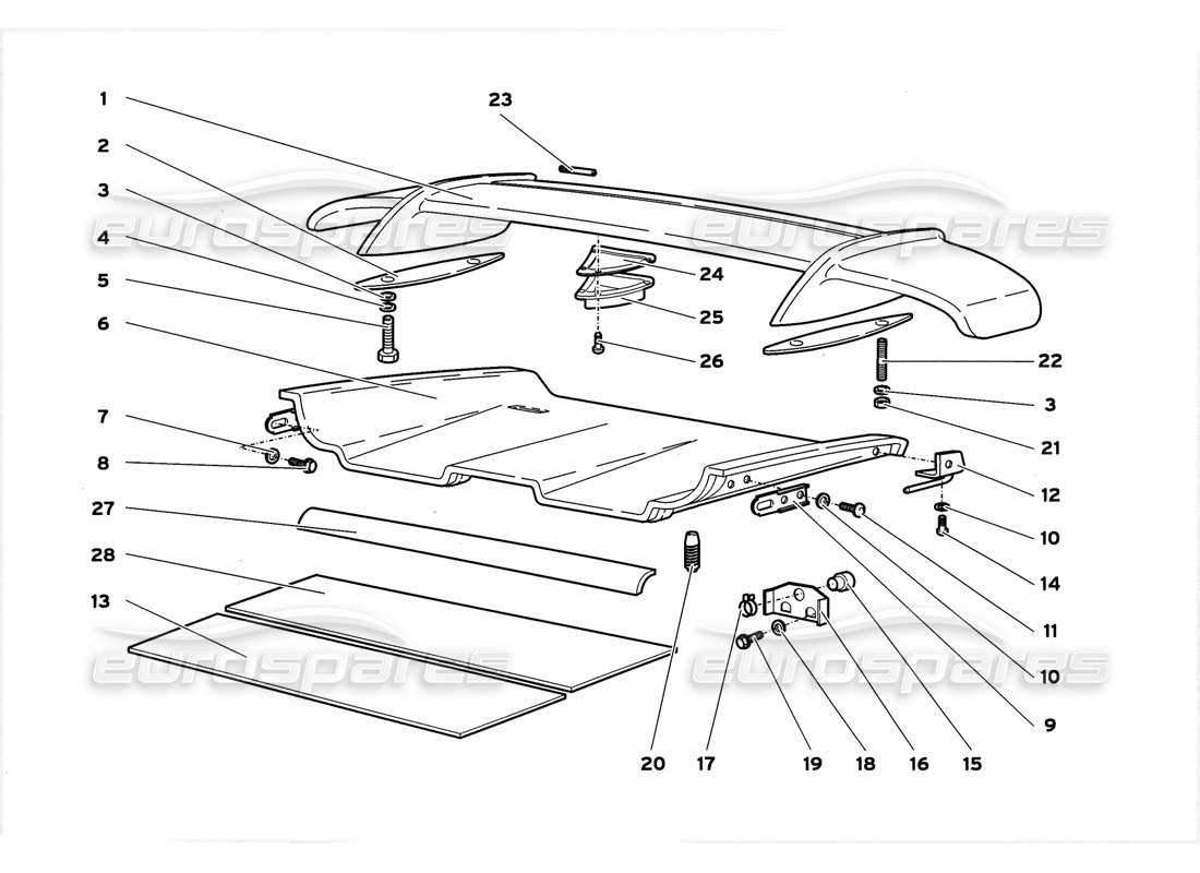 lamborghini diablo gt (1999) rear spoiler part diagram