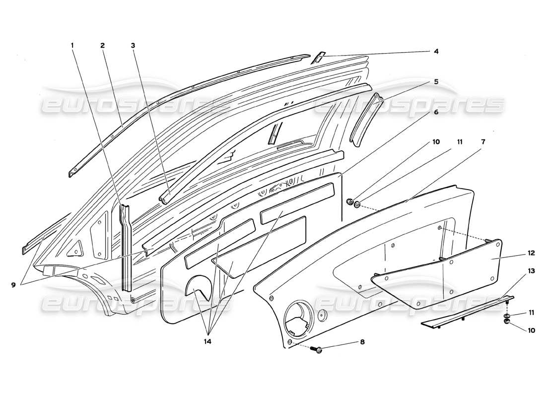 lamborghini diablo gt (1999) door internal panels part diagram