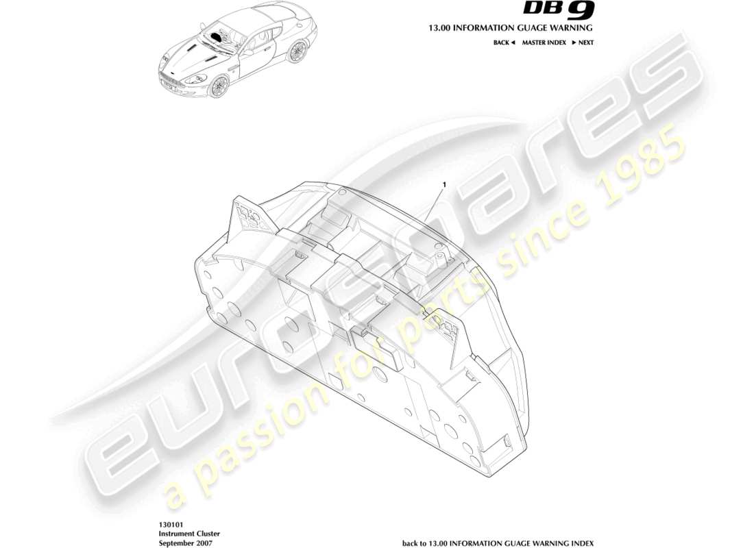 aston martin db9 (2012) instrument cluster part diagram