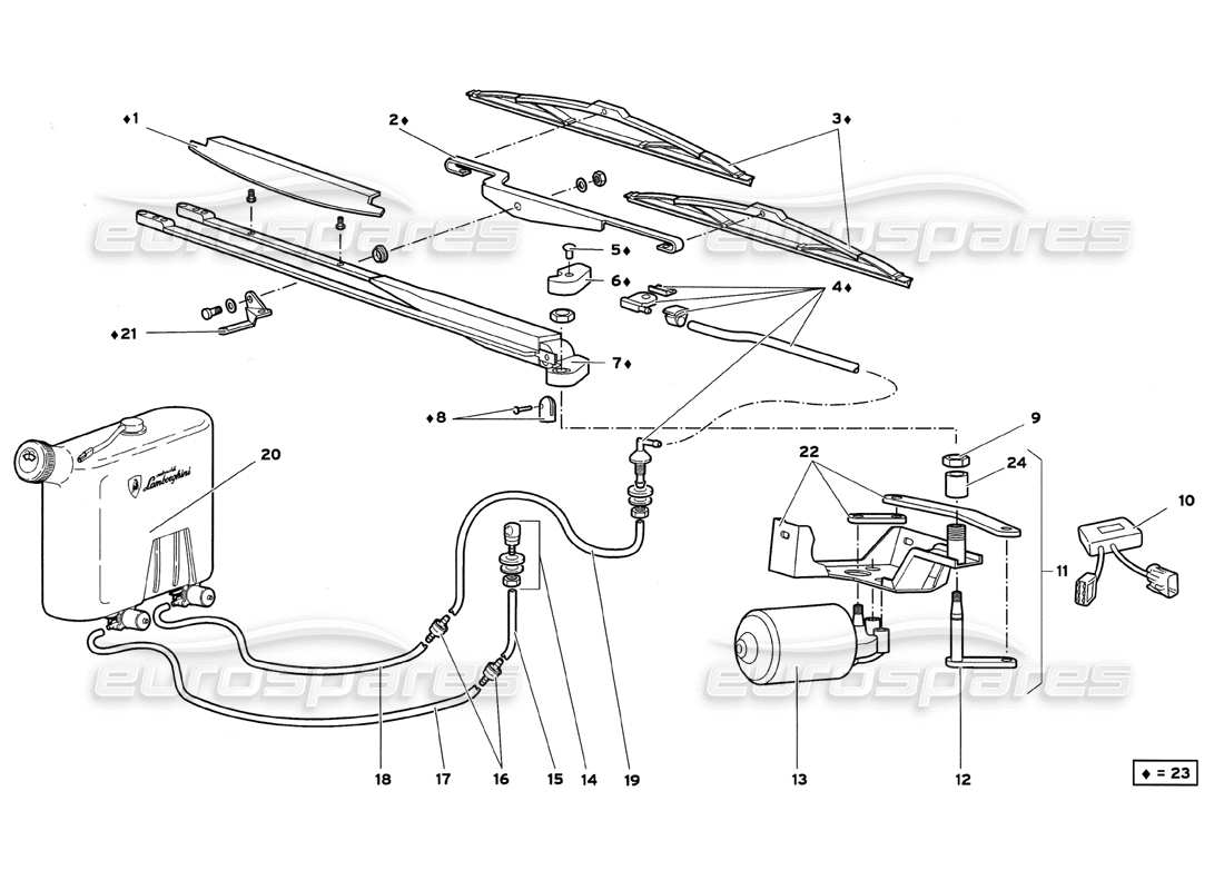 lamborghini diablo gt (1999) windscreen wiper part diagram