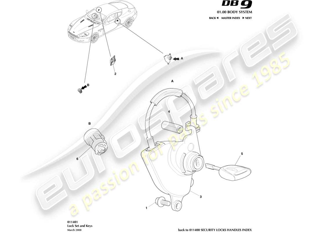 aston martin db9 (2012) lock set and keys part diagram