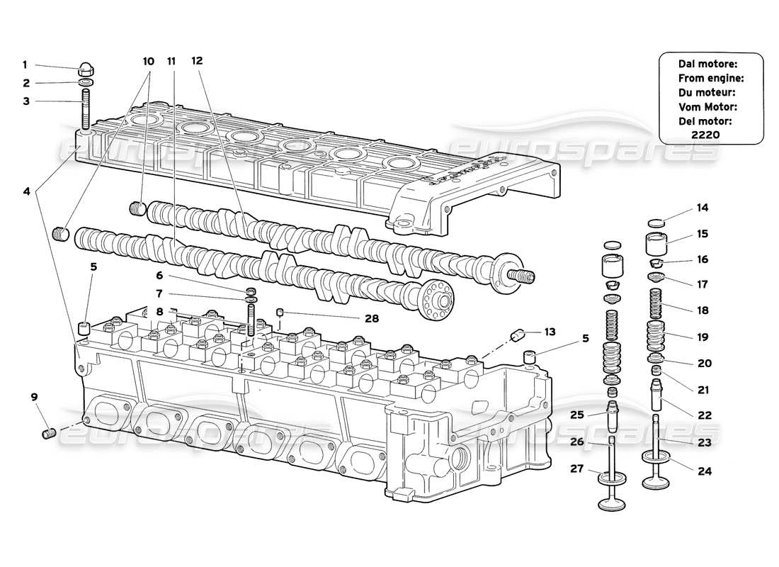 lamborghini diablo sv (1999) right cylinder head part diagram