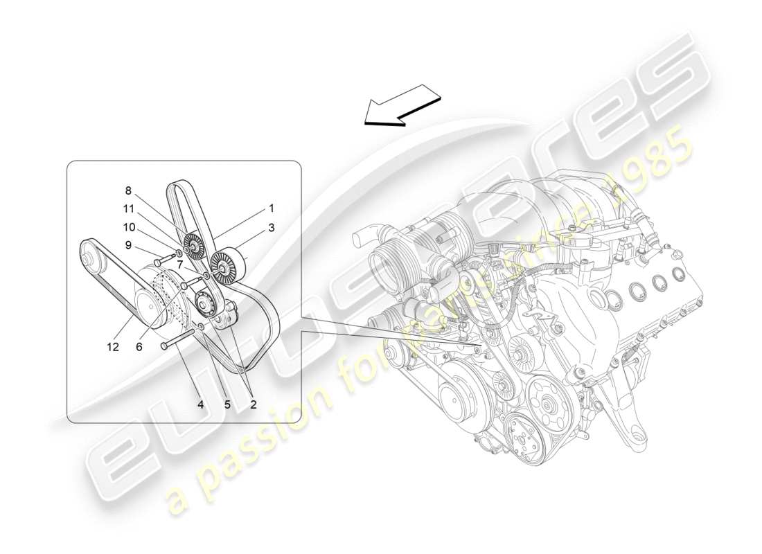 maserati granturismo s (2017) auxiliary device belts part diagram