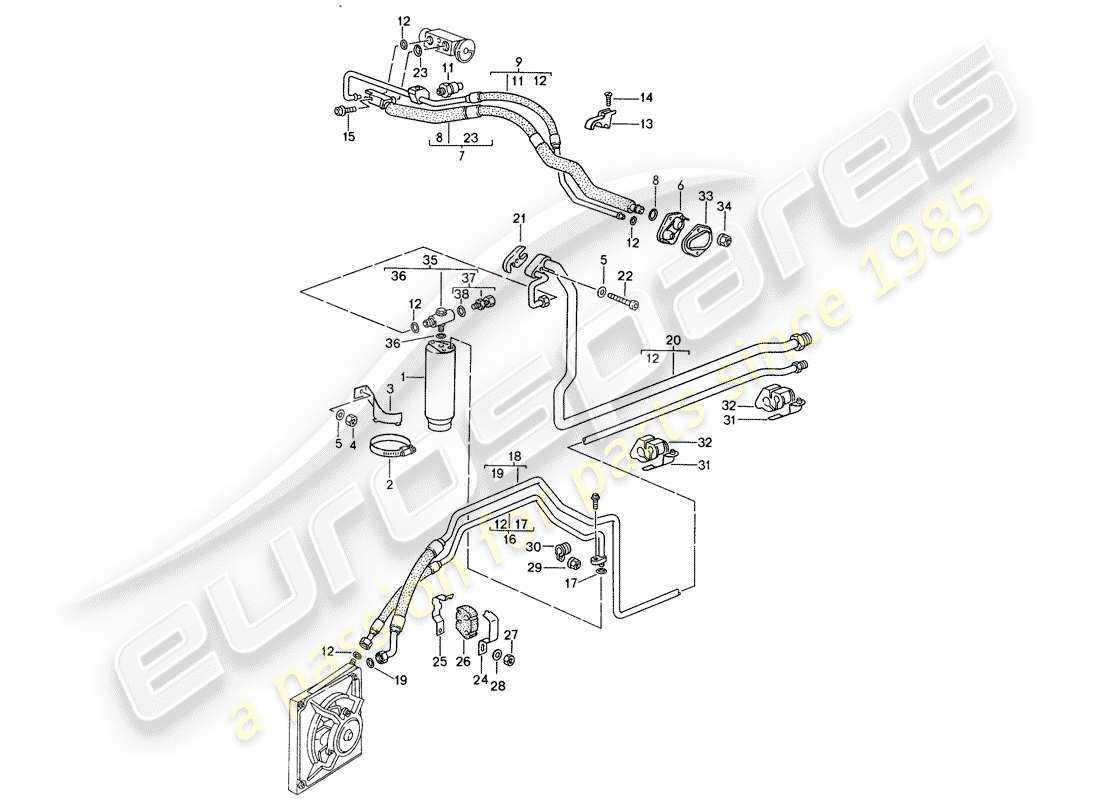 porsche 993 (1998) refrigerant circuit part diagram