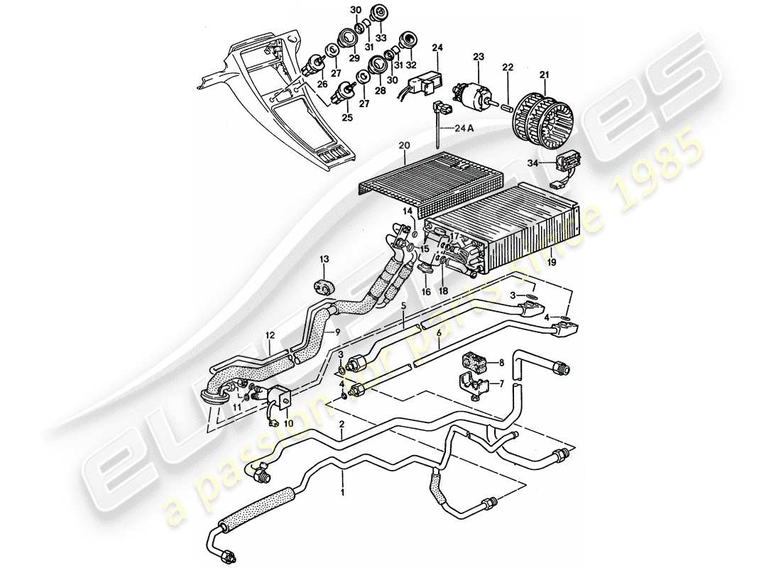 porsche 928 (1992) auxiliary air conditioner - lines part diagram