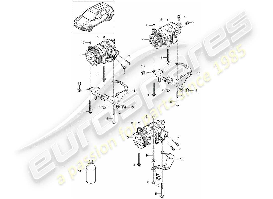 porsche cayenne e2 (2017) compressor part diagram