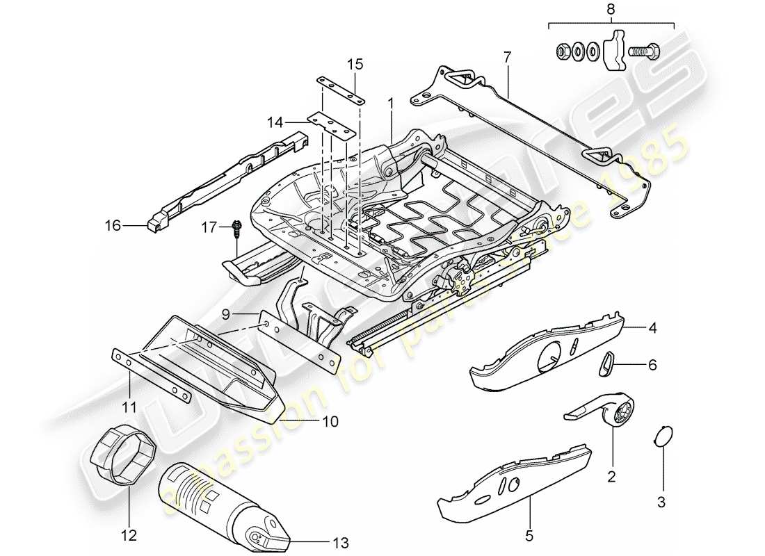 porsche cayman 987 (2008) seat frame part diagram