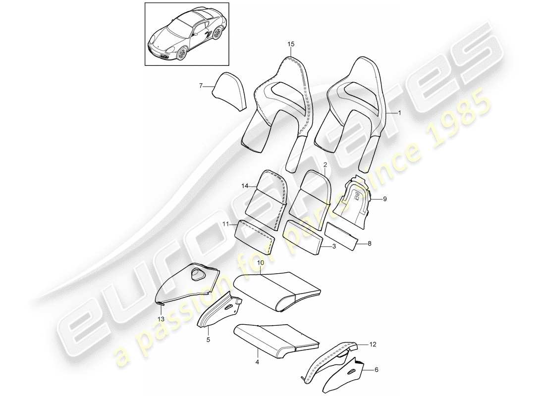 porsche cayman 987 (2009) foam part part diagram