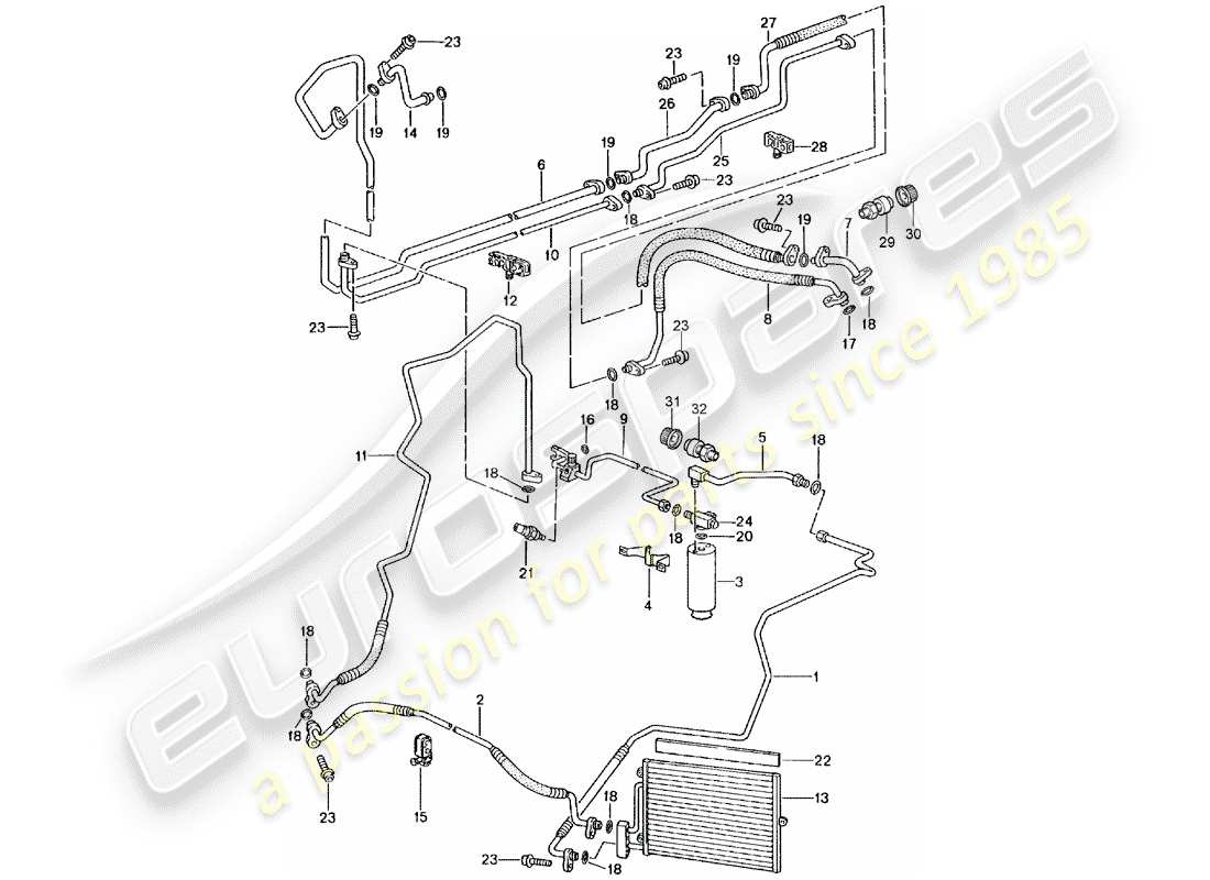 porsche 996 (1998) refrigerant circuit part diagram