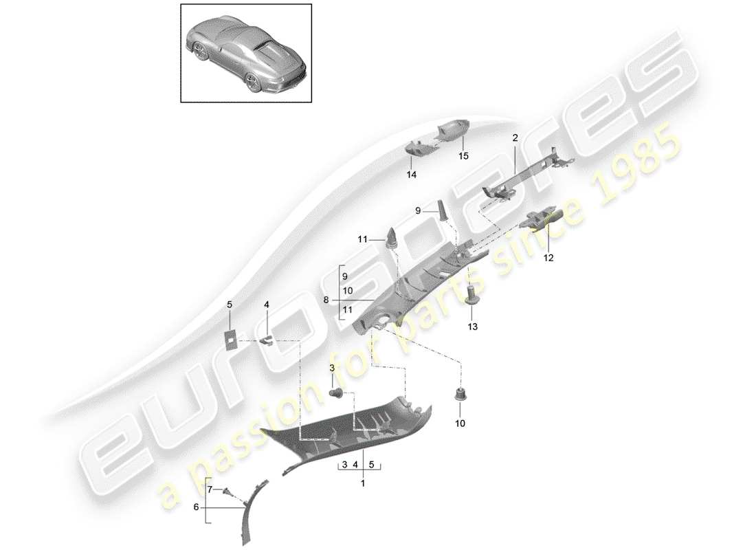 porsche 991r/gt3/rs (2016) a-pillar part diagram