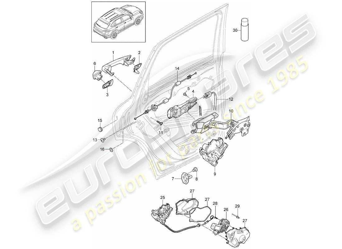 porsche cayenne e2 (2015) door handle part diagram