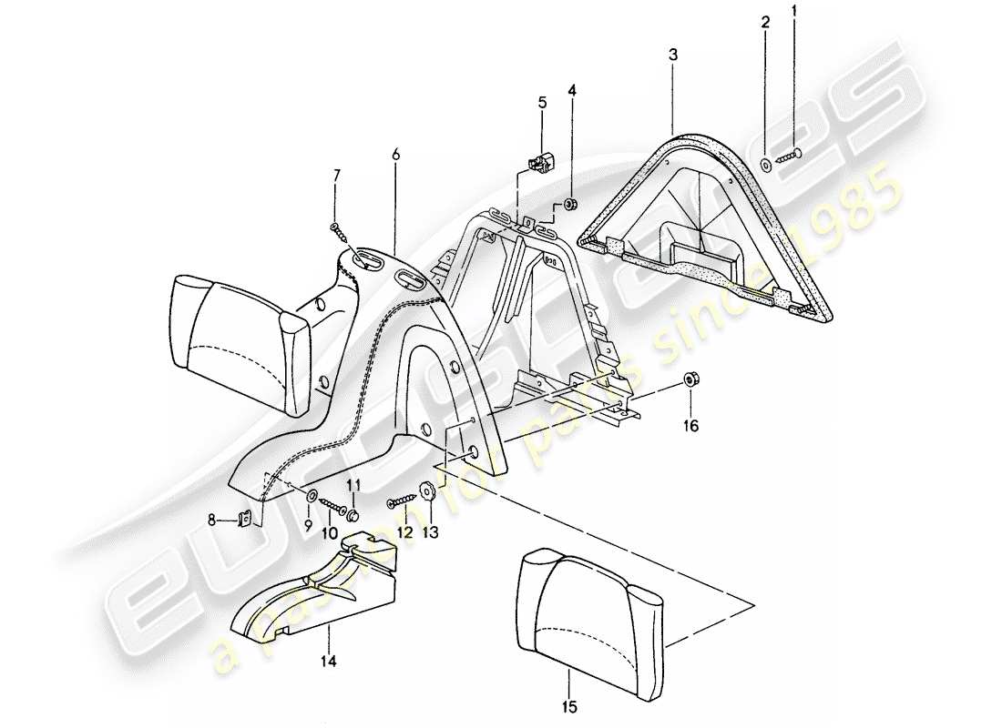 porsche seat 944/968/911/928 (1993) emergency seat backrest - system - with: - 3-point automat. seat belt - d - mj 1994>> - mj 1998 part diagram