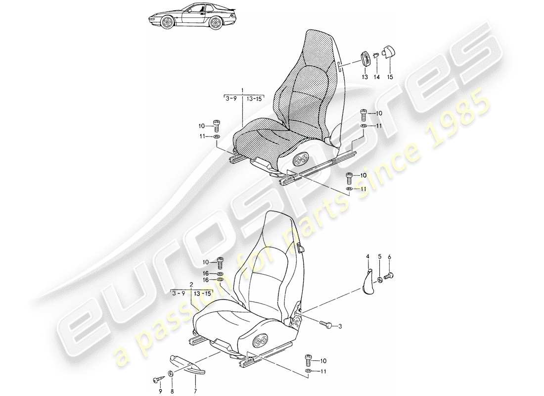 porsche seat 944/968/911/928 (1993) sports seat - with: - elect. vertical adjustment - complete - d - mj 1994>> - mj 1995 part diagram