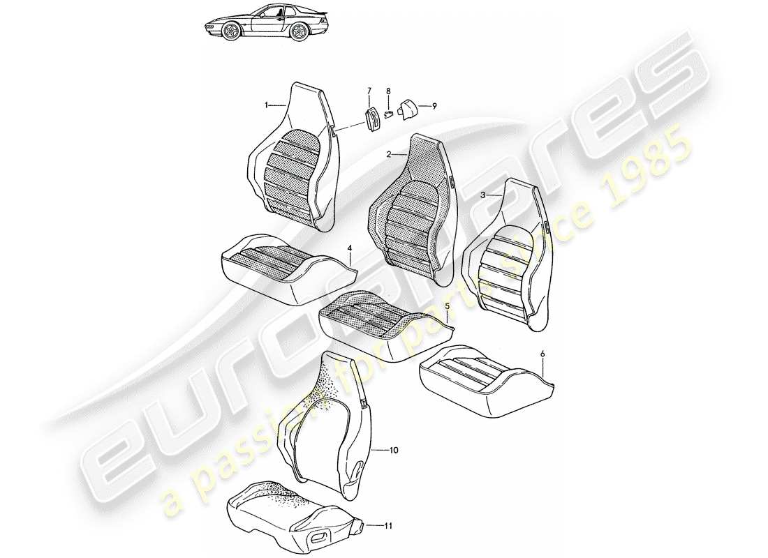 porsche seat 944/968/911/928 (1993) cover - sports seat - d - mj 1992>> - mj 1993 part diagram