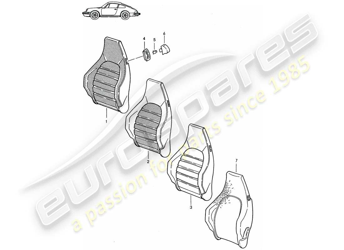 porsche seat 944/968/911/928 (1997) backrest cover - sports seat - d - mj 1985>> - mj 1986 part diagram