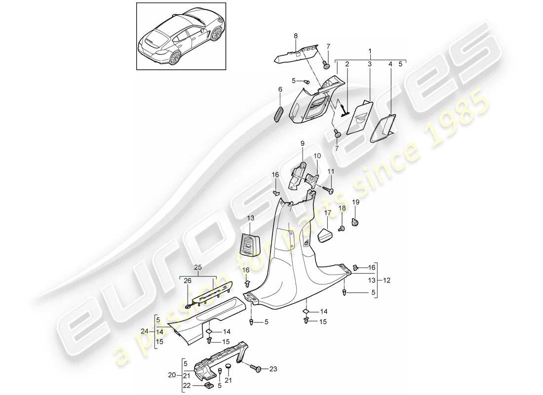 porsche panamera 970 (2010) lining part diagram