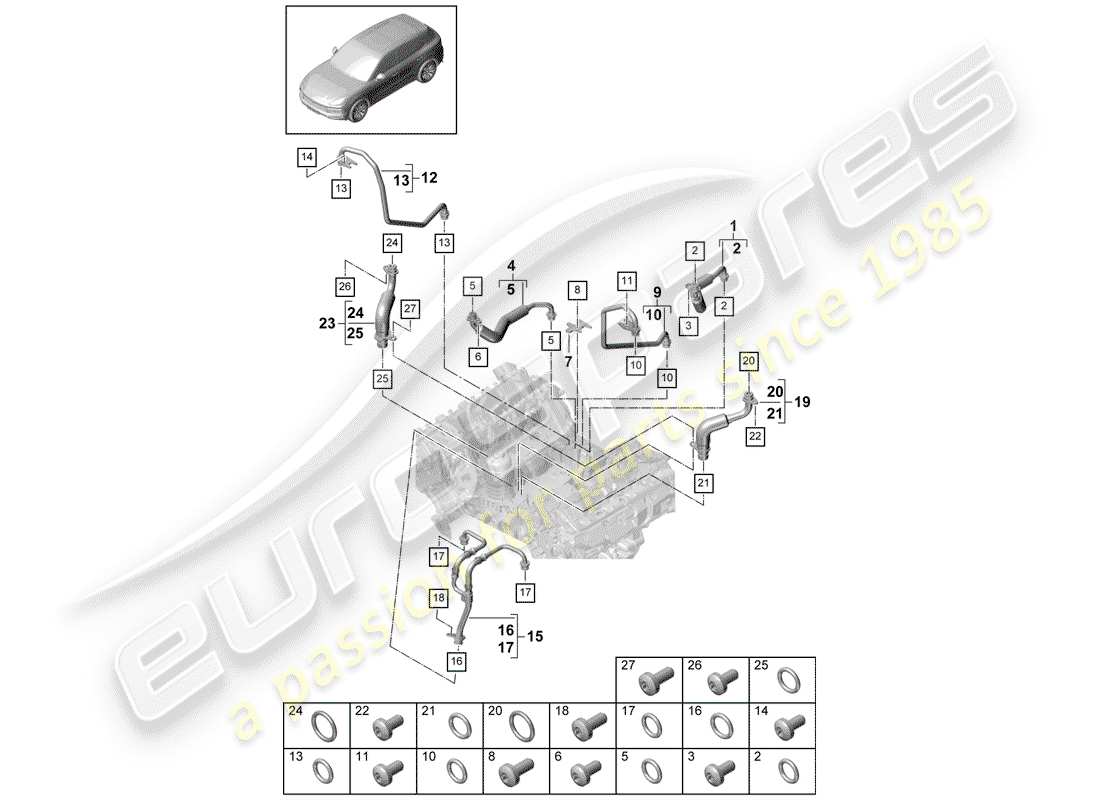 porsche cayenne e3 (2018) water cooling for part diagram