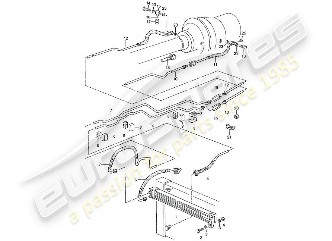 porsche 928 (1991) automatic transmission - atf cooler - atf lines - for vehicles with - catalyst - mod.88-11/88 (mod.89) part diagram