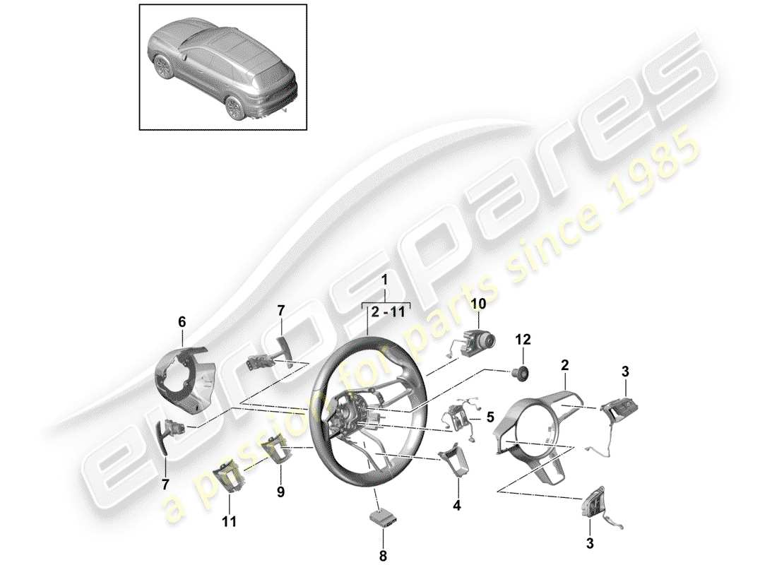 porsche cayenne e3 (2018) steering wheel part diagram