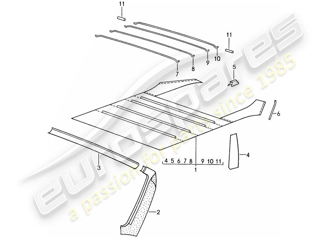 porsche 959 (1987) roof trim panel part diagram