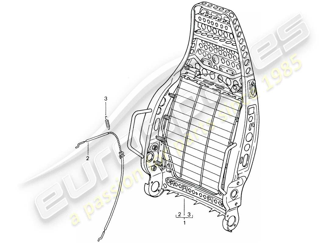 porsche 959 (1988) sports seat - backrest frame part diagram