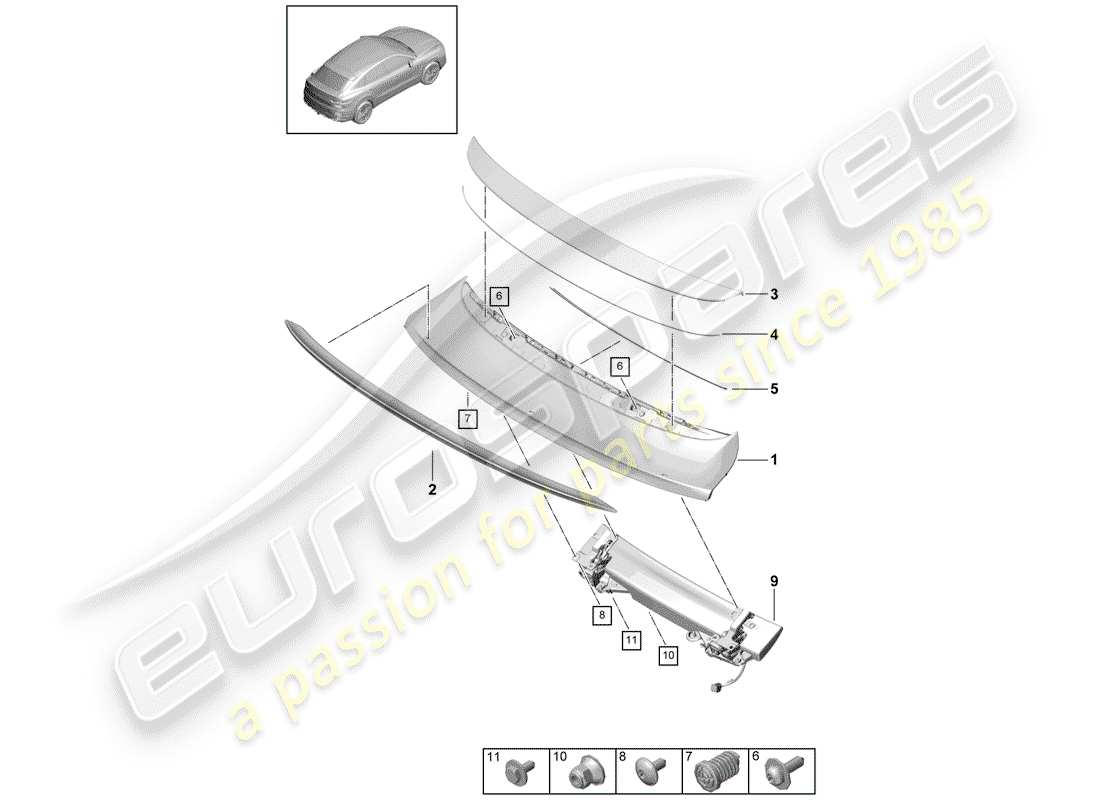 porsche cayenne e3 (2018) rear spoiler part diagram