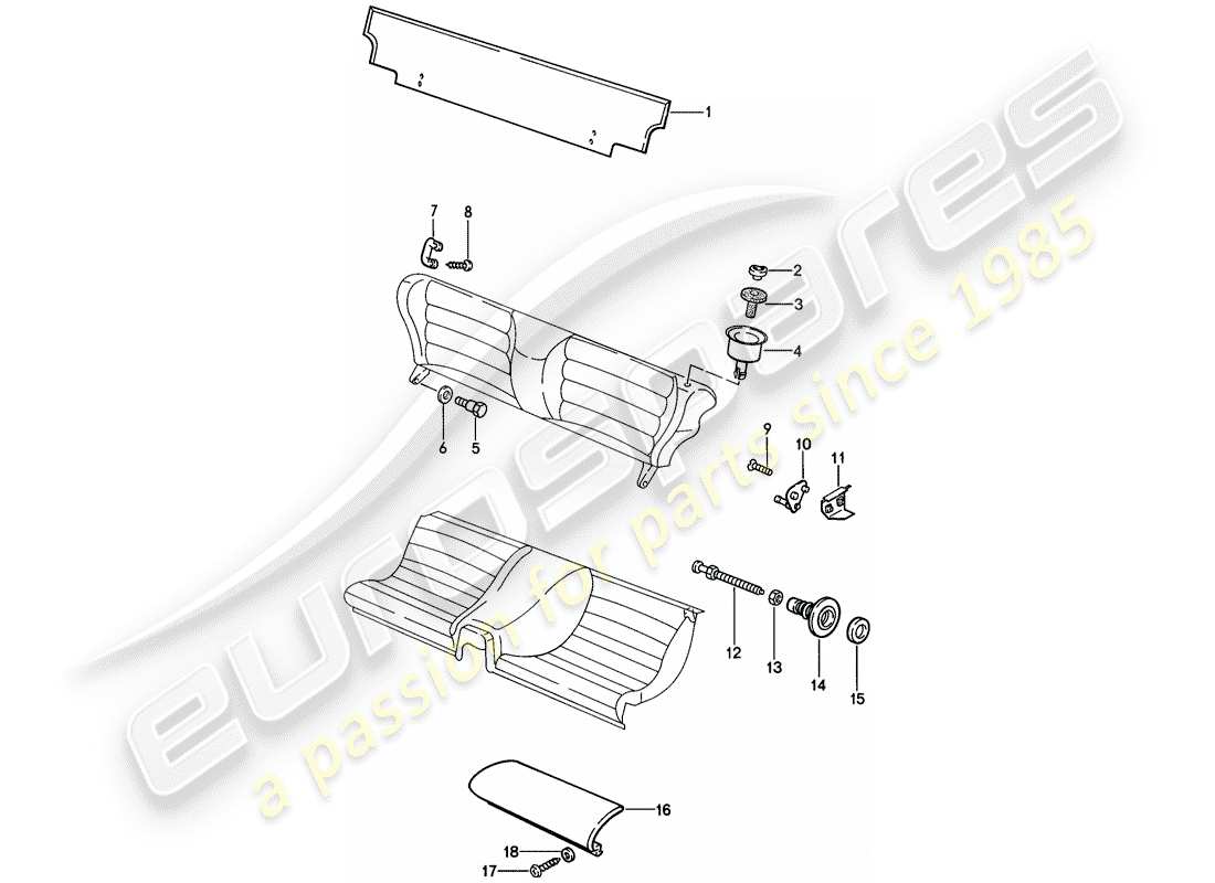 porsche 924s (1988) emergency seat - single parts part diagram