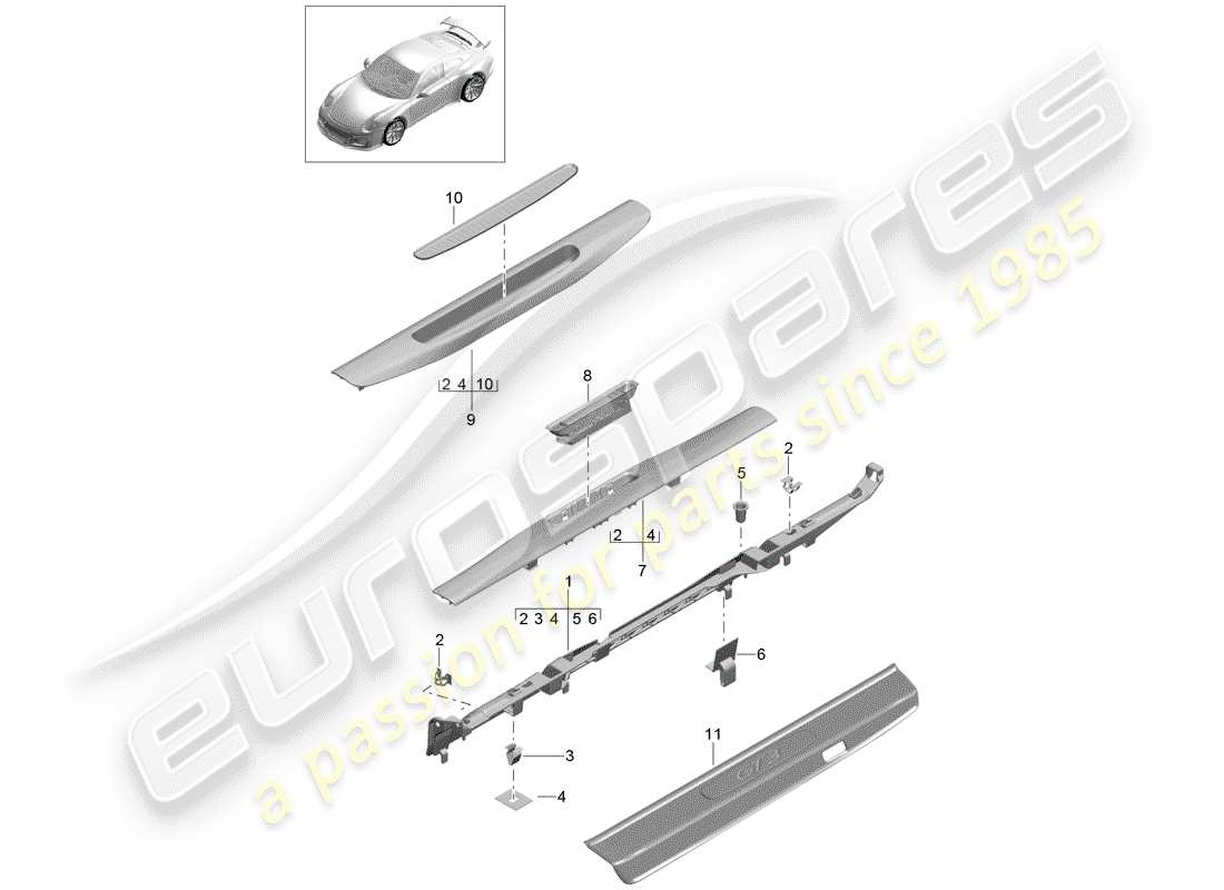 porsche 991r/gt3/rs (2015) lining part diagram