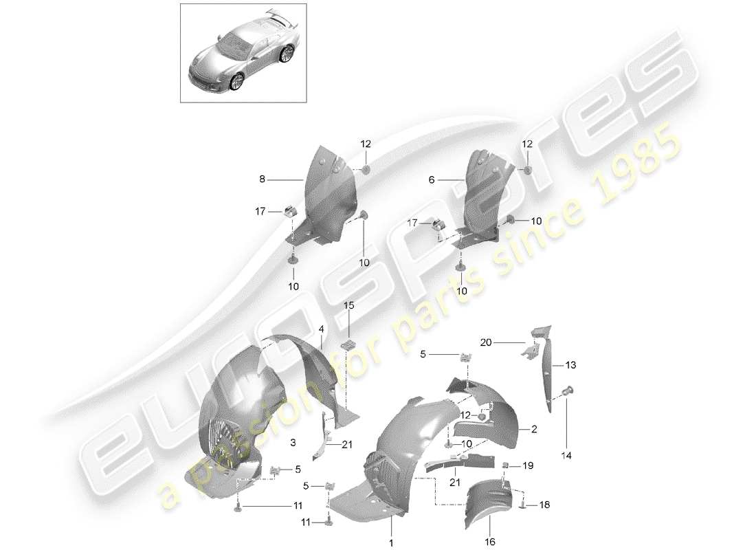 porsche 991r/gt3/rs (2015) wheelhouse protector part diagram