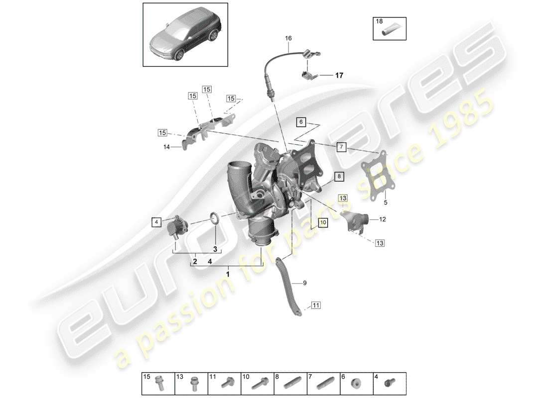 porsche cayenne e3 (2018) exhaust gas turbocharger part diagram