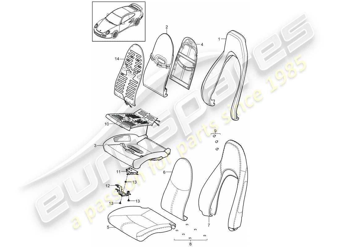 porsche 997 t/gt2 (2008) foam part part diagram