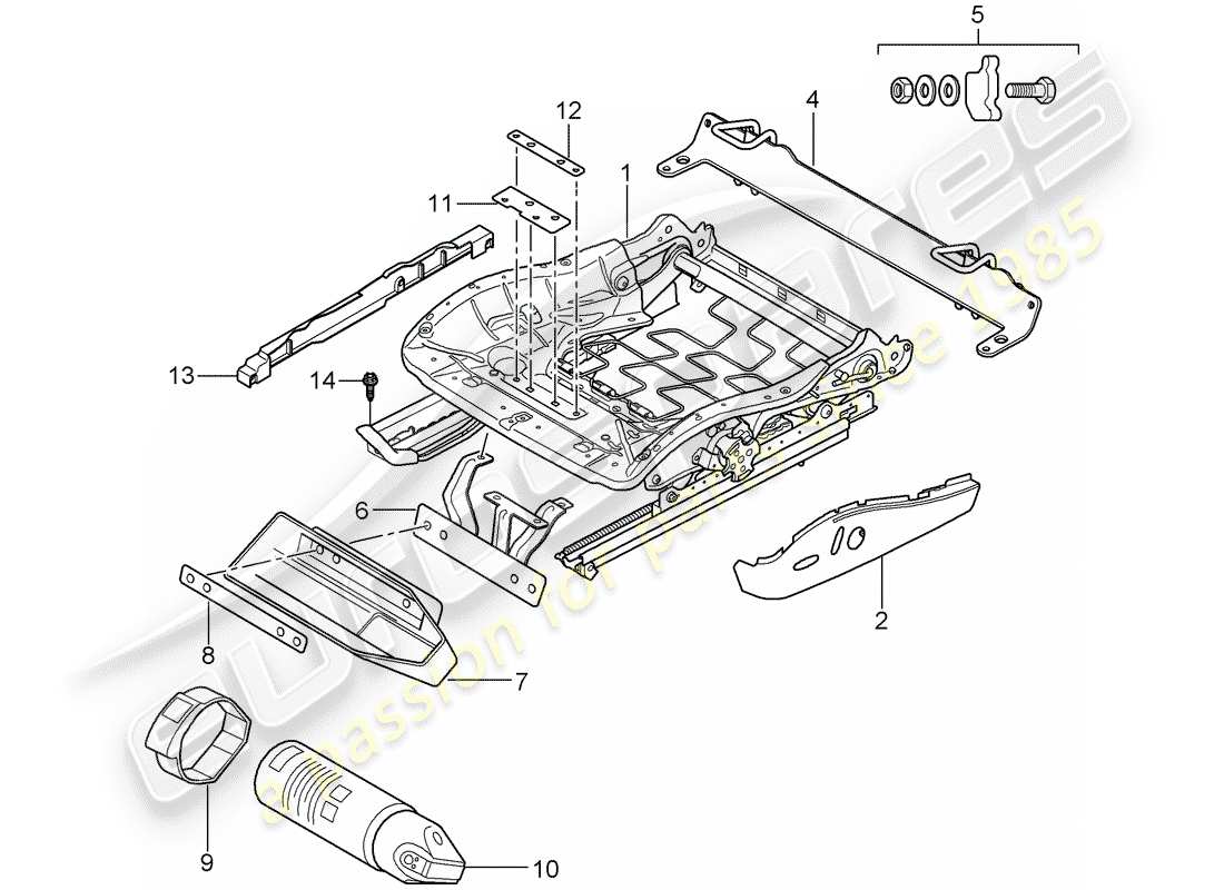 porsche 997 t/gt2 (2008) seat frame part diagram