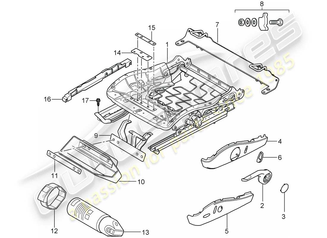 porsche 997 gt3 (2009) seat frame part diagram