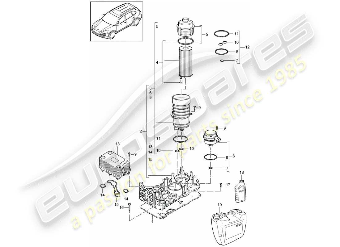 porsche cayenne e2 (2015) oil filter part diagram