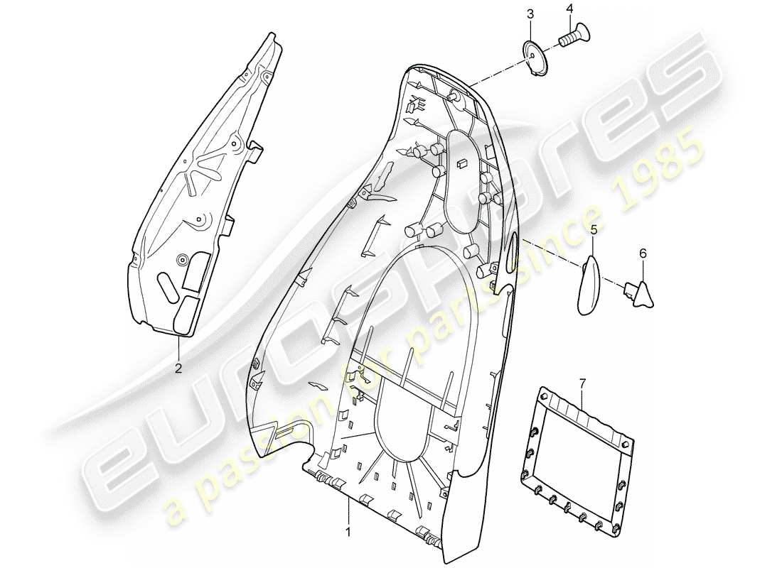 porsche boxster 987 (2008) backrest shell part diagram