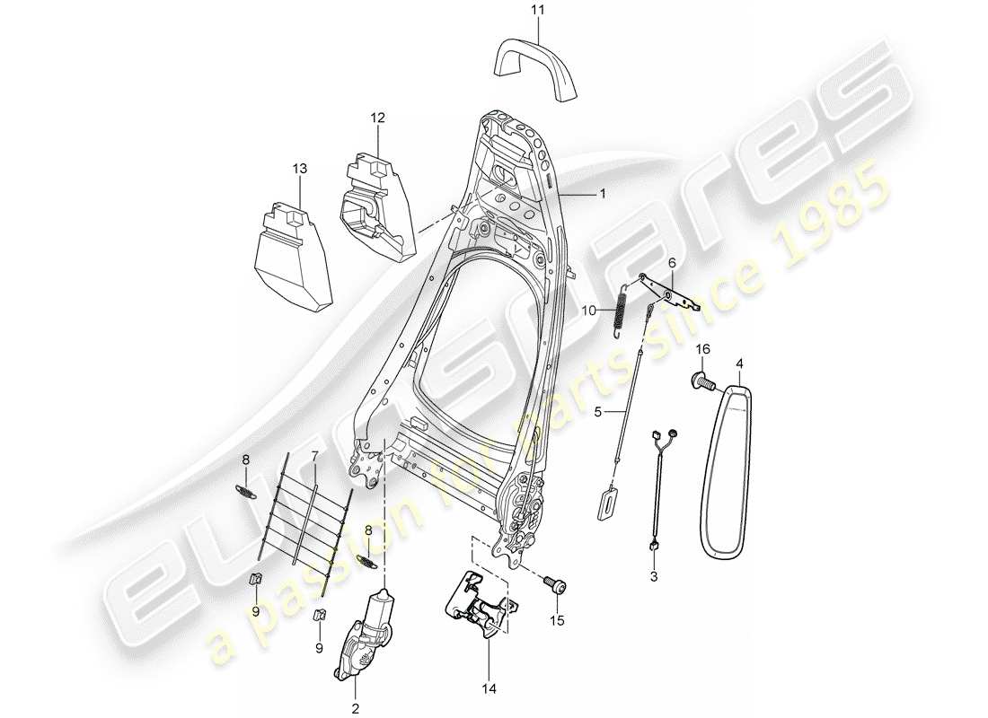 porsche 997 t/gt2 (2009) backrest frame part diagram